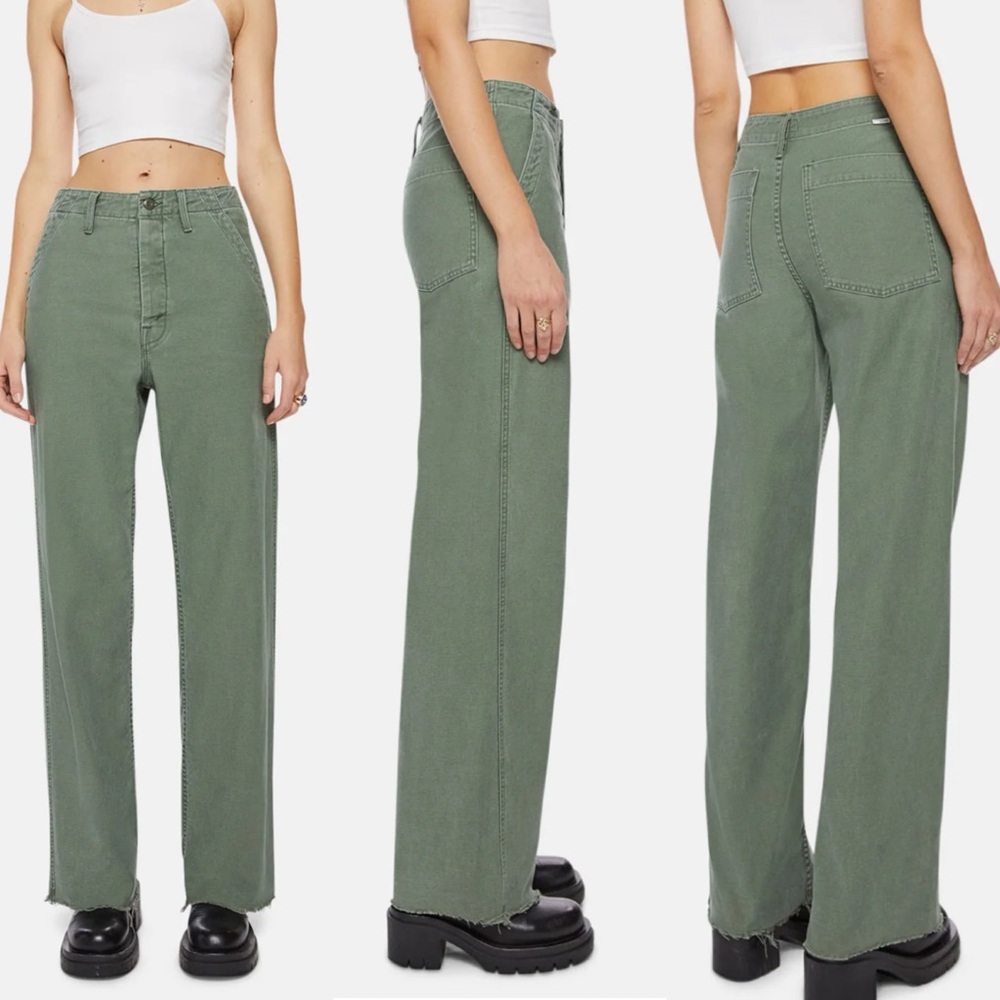 MOTHER MAJOR SNEAK FRAY in Green ROGER THAT Wide Leg Raw Hem Size 23 Army